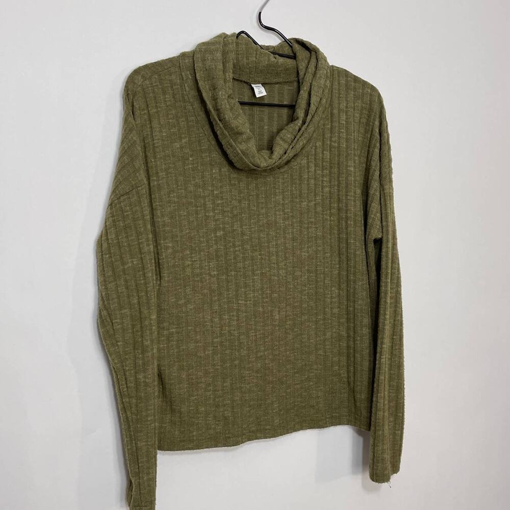 BP Sweater Women's XL Green Rib Knit Cowl Neck Long Sleeve Soft Stretchy Sweater